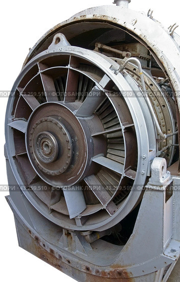 Морской корабельный турбовальный двигатель на белом фоне. Marine ship turboshaft engine on a white background. Стоковое фото, фотограф Татьяна Д / Фотобанк Лори