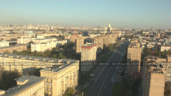 Москва на рассвете. Съемка с воздуха. Стоковое видео, видеограф Евгений Ковалев / Фотобанк Лори