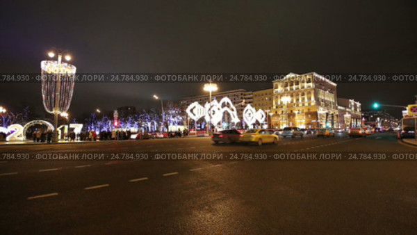 Москва встречает 2017 год. Тверская улица вечером (2016 год). Редакционное видео, видеограф Владимир Журавлев / Фотобанк Лори