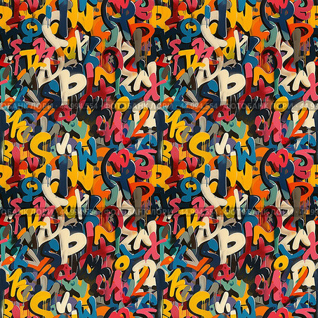 Multicolored Pattern of Letters and Numbers. Стоковое AI-изображение, AI-художник Юлия Гапеенко / Фотобанк Лори