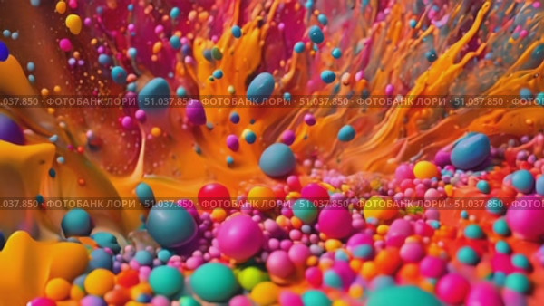 Multiple vibrant balls hover in the air, creating a dynamic and energetic display of colors. Стоковое AI-видео, аниматор Данила Большаков / Фотобанк Лори