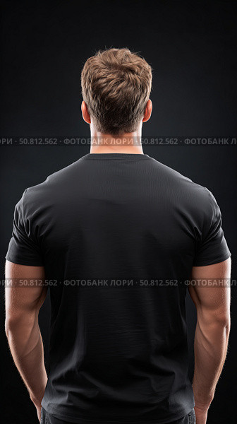 Muscular man standing confidently against dark background in studio setting. Стоковое AI-изображение, AI-художник Katsiaryna Repich / Фотобанк Лори
