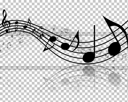 Musical Design Elements From Music Staff With Treble Clef And Notes in Black and White Colors. Vector Illustration. . Стоковая иллюстрация, агентство Ingram Publishing / Фотобанк Лори