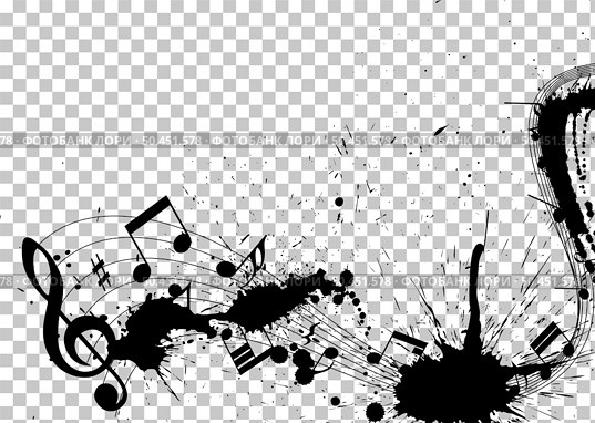 Musical Design From Music Staff Elements With Treble Clef And Notes On Grunge Background With Copy Space. Shadow With Transparency;  Elegant Creative Design Isolated on White. Vector Illustration. Стоковая иллюстрация, агентство Ingram Publishing / Фотобанк Лори