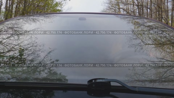Мужчина и женщина едут в автомобиле по проселочной дороге. Вид на людей впереди через лобовое стекло. В стекле отражаются ветви деревьев и небо. Медленное движение. Стоковое видео, видеограф Воловодов Владимир / Фотобанк Лори