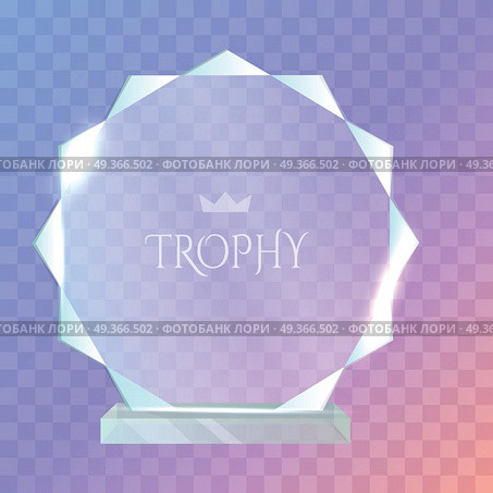 My Best Trophy. Round Glass Award with Cutters. My best trophy. Contemporary round glass award with acute cutters around. Shiny. Glossy. Crystal. Crown in the center of prize. Flat design. Vector illustration. Стоковая иллюстрация, агентство Ingram Publishing / Фотобанк Лори