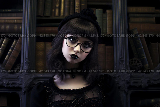 Mysterious Nerdy goth girl. Generate ai. Стоковое AI-изображение, AI-художник Иван Рябоконь / Фотобанк Лори