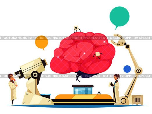 Nanotechnologies design concept with  micro chip implanted in human brain and robotic arm for surgical operation vector illustration . Nanotechnologies Design Concept. Стоковая иллюстрация, агентство Ingram Publishing / Фотобанк Лори