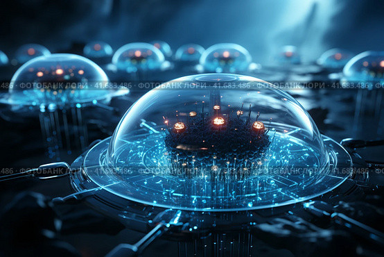 Nanotechnology Genetic engineering and the use of nanorobots, medicine, military industry, biological weapons 3D illustration, 3D,    Generative AI. Стоковое AI-изображение, AI-художник Анна Кривицкая / Фотобанк Лори