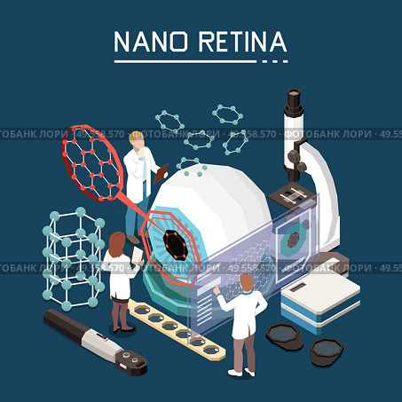 Nanotechnology medical research sight restoration for visually impaired with artificial nano retina isometric background composition vector illustration. Стоковая иллюстрация, агентство Ingram Publishing / Фотобанк Лори