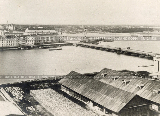 Наплавной Дворцовый мост. Панорама Петербурга, 1860 г. Стоковое фото, фотограф Retro / Фотобанк Лори