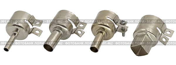 Насадки для паяльника паяльной станции для SMD компонентов на белом фоне. Soldering nozzles for hot air gun SMD rework station isolated on a white background. Стоковое фото, фотограф Татьяна Д / Фотобанк Лори