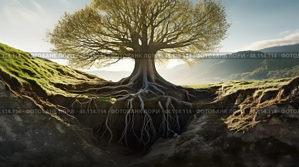 nature rooted tree ai generated. Стоковое AI-изображение, AI-художник Vectorwin / Фотобанк Лори