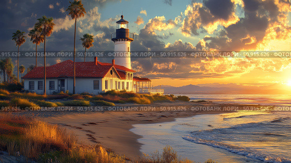 navigation coronado light house ai generated. Стоковое AI-изображение, AI-художник Vectorwin / Фотобанк Лори