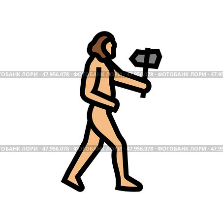 neanderthal human evolution color icon vector illustration. Стоковая иллюстрация, иллюстратор Vectorwin / Фотобанк Лори