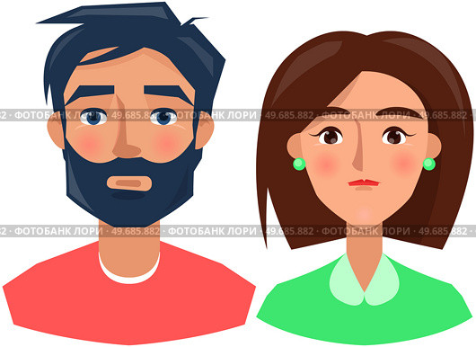 Negative person frowning face upset people. Family with emotion of indignation, calmness. Displeased face of female character. Unhappy man vector illustration. Expressing human emotion, discontent. Negative person frowning face upset people. Family with emotion of indignation, calmness expression. Стоковая иллюстрация, агентство Ingram Publishing / Фотобанк Лори