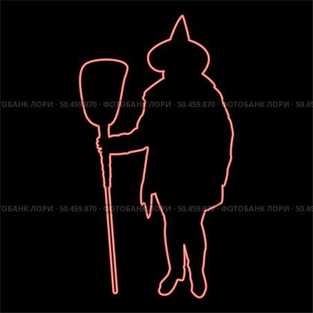 Neon fairy Wizard Witch holding broom Subject for Halloween concept red color vector illustration image flat style light. Neon fairy Wizard Witch standing with broom Subject for Halloween concept red color vector illustration image flat style. Стоковая иллюстрация, агентство Ingram Publishing / Фотобанк Лори