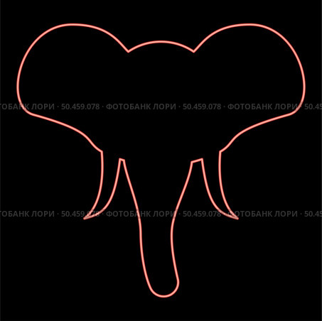 Neon head of elephant silhouette mascot front view African or Indian animal red color vector illustration image flat style light. Neon head of elephant silhouette mascot front view African animal red color vector illustration image flat style. Стоковая иллюстрация, агентство Ingram Publishing / Фотобанк Лори