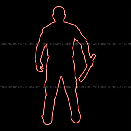 Neon man with sword machete Cold weapons in hand military man Soldier Serviceman in various positions Hunter with knife Fight poses Strong defender Warrior concept Weaponry Standing View from rear Terrible and scary red color vector illustration image flat style light. Neon man with sword machete Cold weapons in hand military man Soldier Serviceman in positions Hunter with knife Fight poses Strong defender Warrior concept Weaponry Stand View from rear Terrible and scary red color vector illustration image flat style. Стоковая иллюстрация, агентство Ingram Publishing / Фотобанк Лори