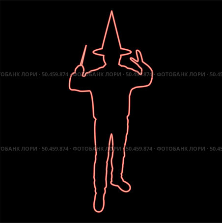 Neon wizard holds magic wand trick Waving Sorcery concept Magician Sorcerer Fantasy person Warlock man in robe with magical stick Witchcraft in hat mantle Mage conjure Mystery idea Enchantment red color vector illustration image flat style light. Neon wizard holds magic wand trick Waving Sorcery concept Magician Sorcerer Fantasy person Warlock man in robe with magical stick Witchcraft in hat mantle Mage conjure Mystery idea Enchantment red color vector illustration image flat style. Стоковая иллюстрация, агентство Ingram Publishing / Фотобанк Лори