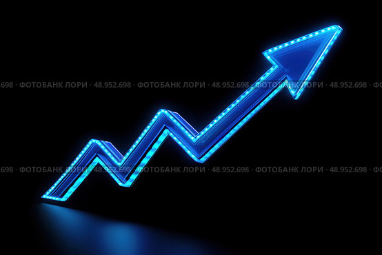 Неоновая стрелка восходящего тренда. Стоковое AI-изображение, AI-художник Александр Жуков / Фотобанк Лори