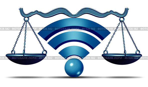 Net neutrality symbol or open internet wifi icon as a justice scale with text as an online metaphor for standards in access to digital online content with 3D illustration. Стоковое фото, агентство Ingram Publishing / Фотобанк Лори