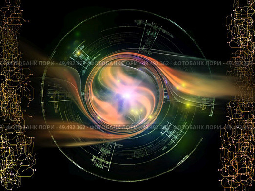Network, fractal swirl and abstract component interplay on the subject of digital communication and modern technologies. Стоковое фото, агентство Ingram Publishing / Фотобанк Лори