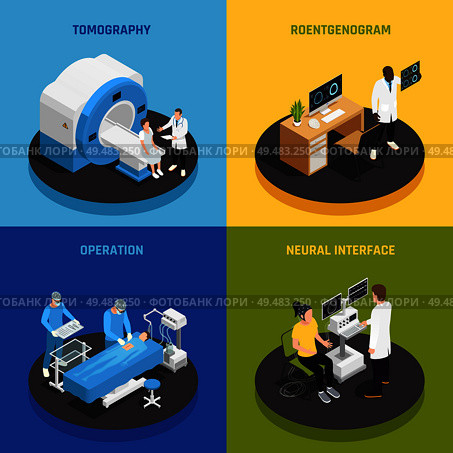 Neurology concept icons set with neural interface symbols isometric isolated vector illustration. Стоковая иллюстрация, агентство Ingram Publishing / Фотобанк Лори
