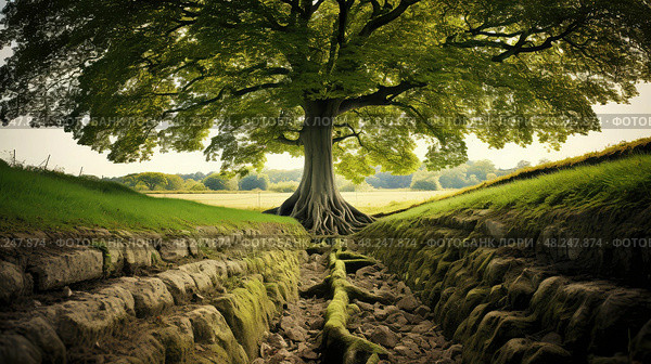 nourishment rooted tree ai generated. Стоковое AI-изображение, AI-художник Vectorwin / Фотобанк Лори