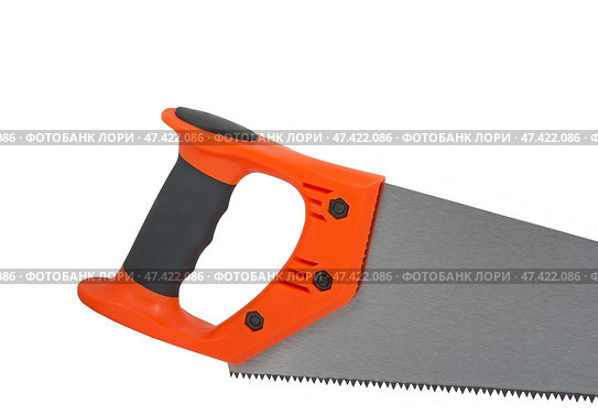 Новая пила по дереву на белом фоне. The new saw isolated on white background. Стоковое фото, фотограф Татьяна Д / Фотобанк Лори