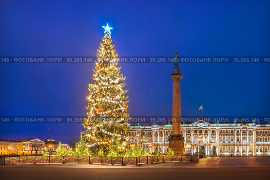 Новогодняя ель на Дворцовой площади в Санкт-Петербурге (2021 год). Редакционное фото, фотограф Baturina Yuliya / Фотобанк Лори