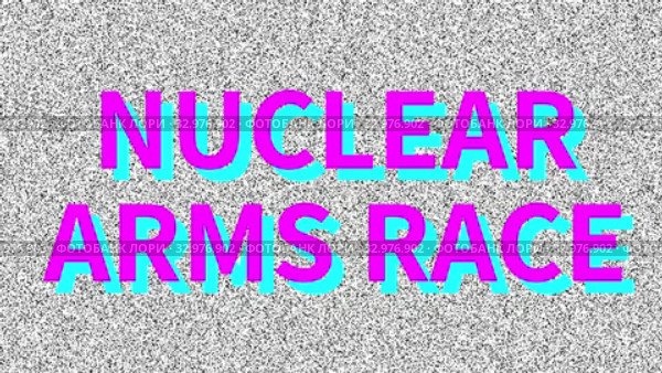 Nuclear Arms Race. Phrase about problem on noisy screen. Looping VHS interference. Vintage animated background. Military 4K video footage. Стоковая анимация, аниматор Dmitry Domashenko / Фотобанк Лори