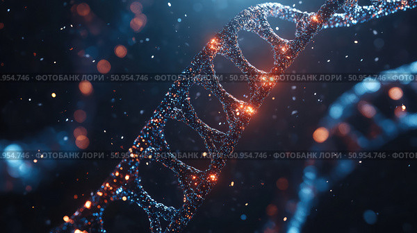 nucleotides scanning DNA strand ai generated. Стоковое AI-изображение, AI-художник Vectorwin / Фотобанк Лори