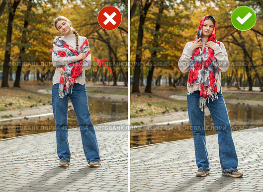 Obvious mistake - crossing arms closed posture. Common mistakes in female posing and how to avoid them. Стоковое фото, фотограф Андрей Аркуша / Фотобанк Лори