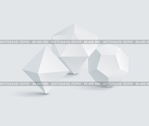 Octahedron and icosahedron, dodecahedron prisms, white geometric figures group, vector illustration, polygonal prisms, triangles and pentagons figures. Octahedron and Icosahedron, Dodecahedron Prisms. Стоковая иллюстрация, агентство Ingram Publishing / Фотобанк Лори