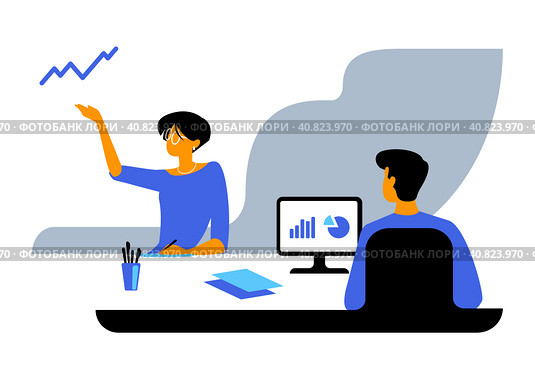 Office meeting, teamwork, employees, flat vector illustration. Стоковая иллюстрация, иллюстратор Светлана Аксенова / Фотобанк Лори