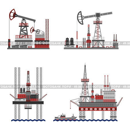 Oil extraction and petroleum platform flat icons set isolated vector illustration. Oil Petroleum Platform Set. Стоковая иллюстрация, агентство Ingram Publishing / Фотобанк Лори