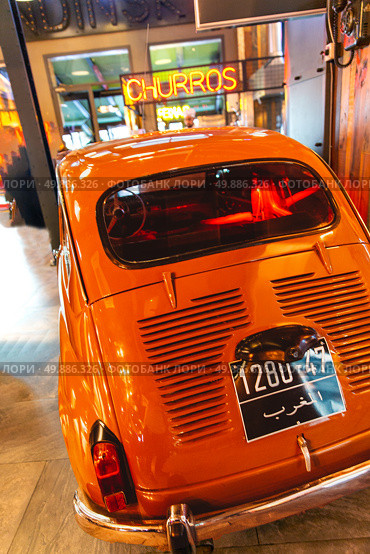 Old Fiat-600 car in the interior of the Kandinsky restaurant. City of Tangier. Morocco. Редакционное фото, фотограф Евгений Ткачёв / Фотобанк Лори
