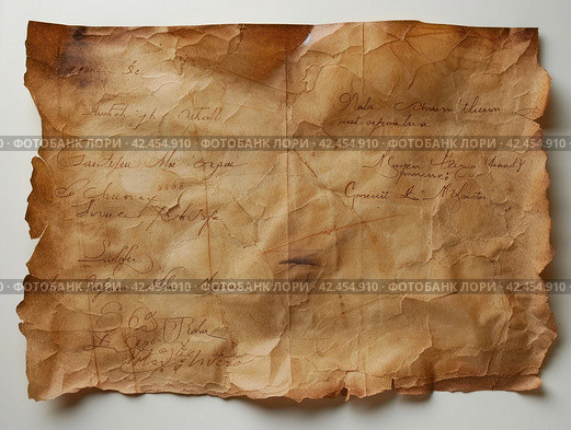 Old parchment paper with illegible writing on it,    Generative AI. Стоковое AI-изображение, AI-художник Анна Кривицкая / Фотобанк Лори