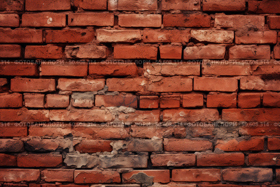 Old red brick wall showing deterioration and crumbling mortar. Стоковое AI-изображение, AI-художник Иван Рябоконь / Фотобанк Лори