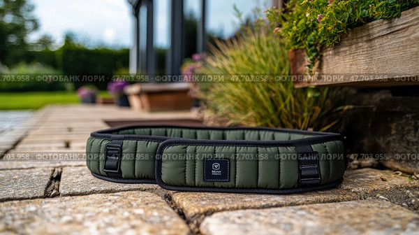 Olive Green Padded Belt Outdoors: Stylish and Durable Accessory. Стоковое AI-изображение, AI-художник Данила Большаков / Фотобанк Лори