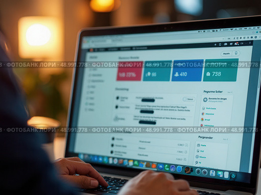 Online and modern technologies for simplifying the human resources system.Human resource manager checks the CV online to choose the perfect employee for his business. HR(human reso. Стоковое AI-изображение, AI-художник Sergey Grishin / Фотобанк Лори
