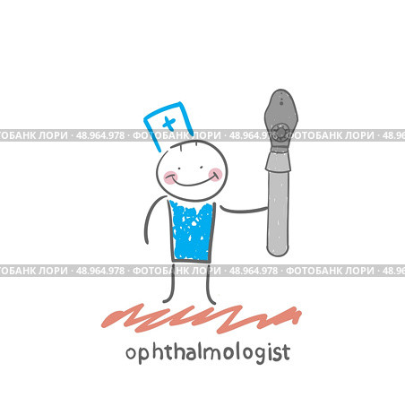 ophthalmologist with a device for eye tests. Стоковая иллюстрация, агентство Ingram Publishing / Фотобанк Лори