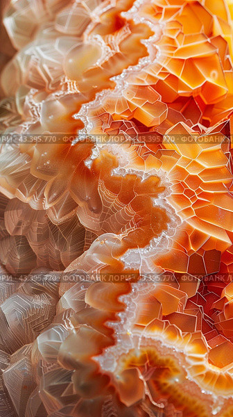 Orange and white carnelian surface as background for artistic prints. Vertical layout. Стоковое AI-изображение, AI-художник Катерина Ковалева / Фотобанк Лори