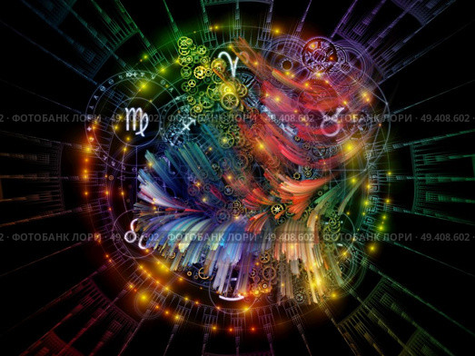 Orbits of Destiny series. Composition of  sacred symbols, signs, geometry and designs to serve as a supporting backdrop for projects on astrology, alchemy, magic, witchcraft and fortune telling. Стоковое фото, агентство Ingram Publishing / Фотобанк Лори