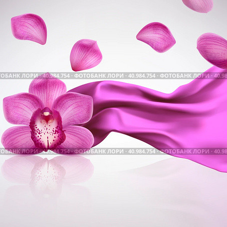 Orchid Flower on a Background Fabric Folds. Стоковая иллюстрация, иллюстратор Vicgmyr / Фотобанк Лори