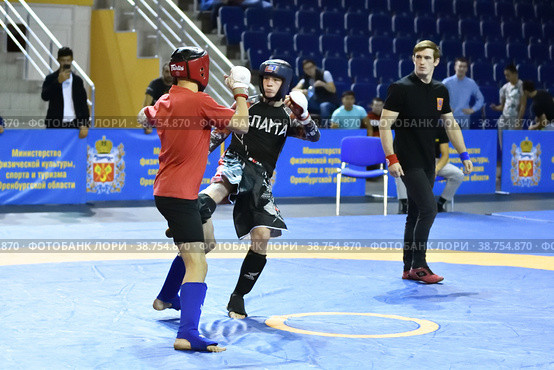 Orenburg, Russia - October 5, 2019: Men compete in Pankration wrestling. Редакционное фото, фотограф Владимир Галкин / Фотобанк Лори