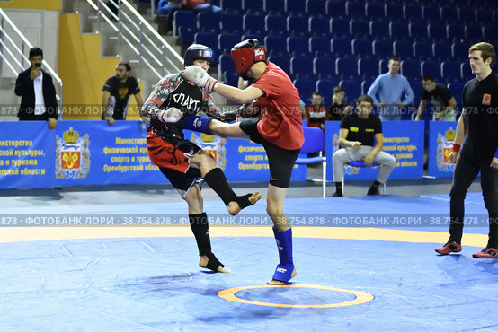 Orenburg, Russia - October 5, 2019: Men compete in Pankration wrestling. Редакционное фото, фотограф Владимир Галкин / Фотобанк Лори