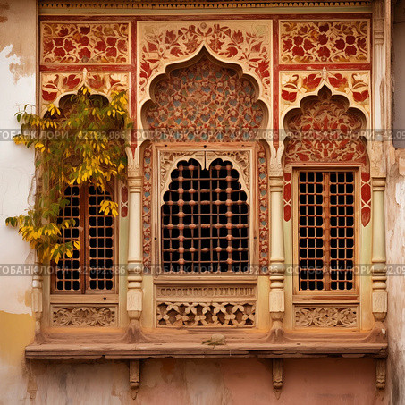 Ornament lattice window in india. Стоковое AI-изображение, AI-художник Михаил Коханчиков / Фотобанк Лори