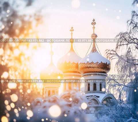 Orthodox church against the backdrop of nature. Стоковое AI-изображение, AI-художник Павлов Максим / Фотобанк Лори